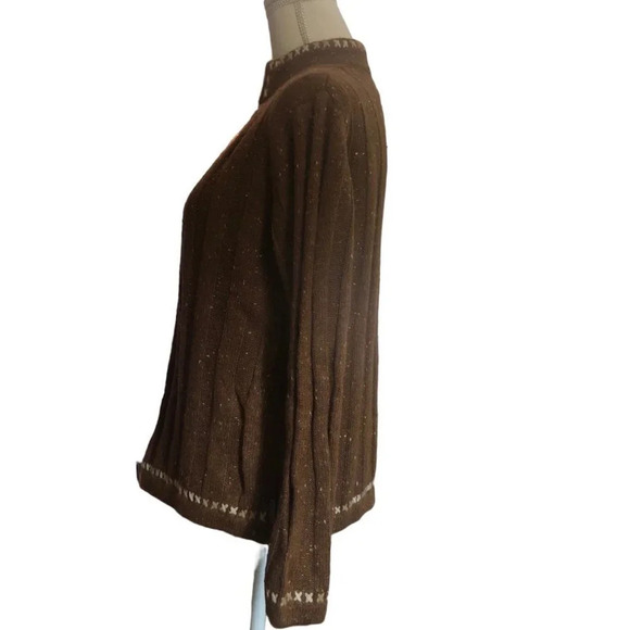 WOOLRICH Sz L Women's Dark Clove Wool Blend Long Sleeve 1/4 Zip Pullover Sweater - Picture 3 of 5